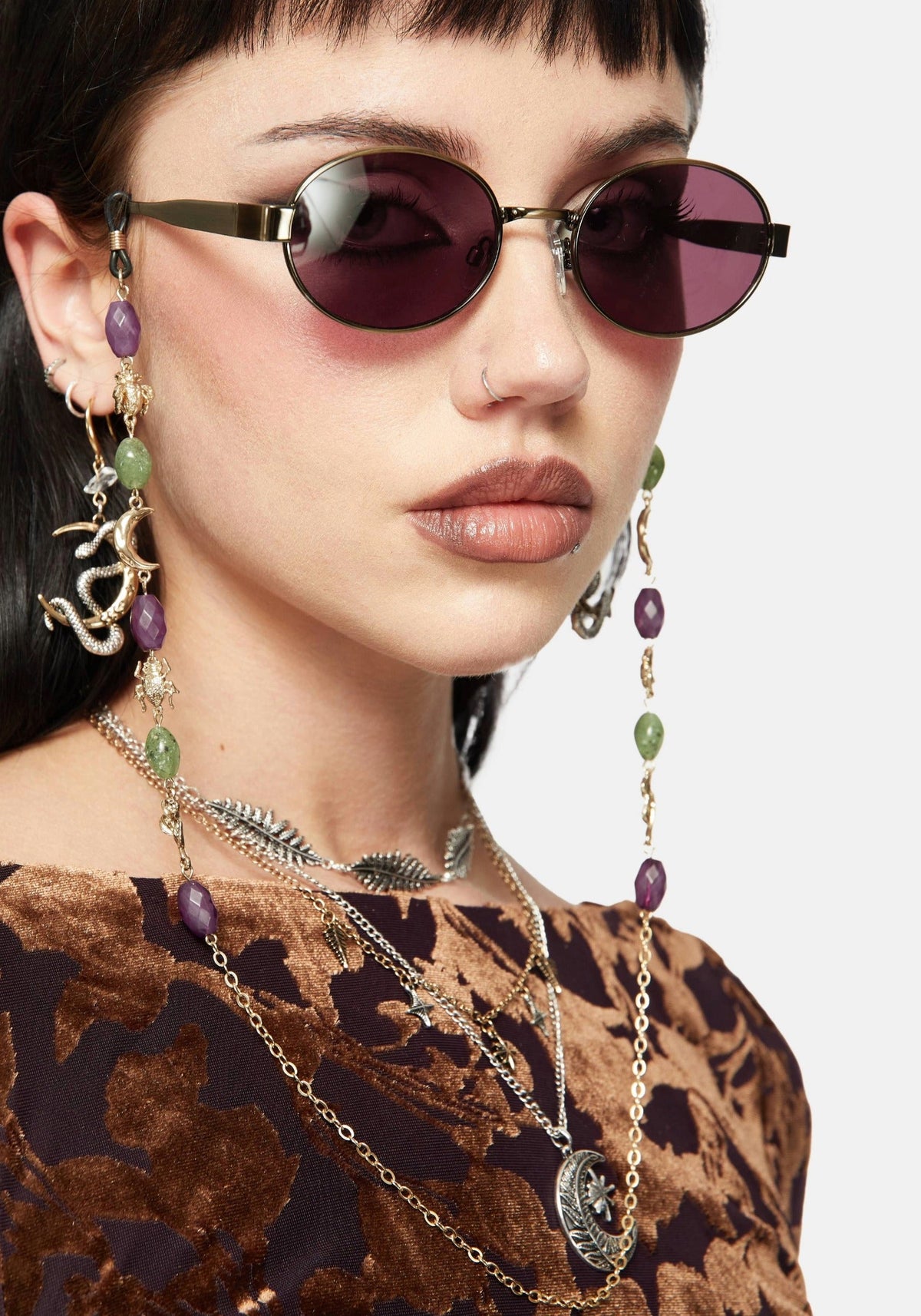 Whimsigoth Bead & Charm Chain Sunglasses